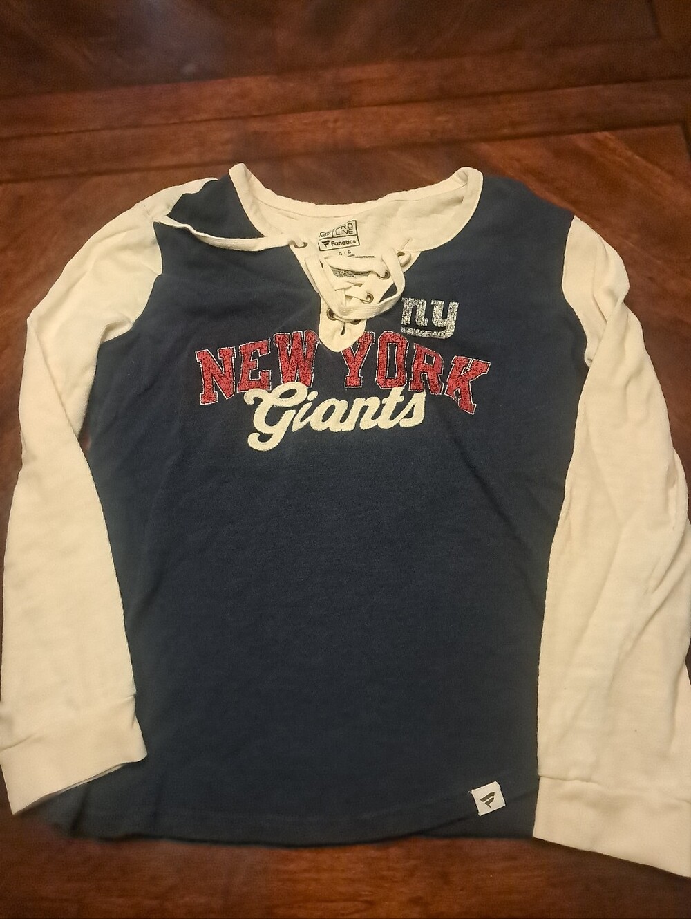 Fanatics Navy and Cream New York Giants Lace-Up Long Sleeve Tee